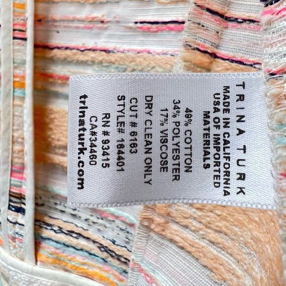 Trina Turk Women’s Size 6 Small Nani Stripe Woven Jacket Blazer Fringe Hem Neon - Picture 11 of 13